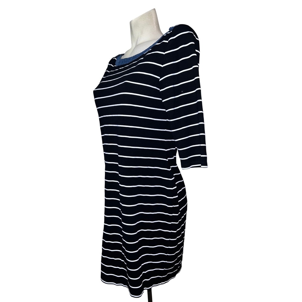 Tommy Hilfiger Striped Boat Neck Dress Denim Collar 3/4 Sleeve Women's Size L - Picture 4 of 9